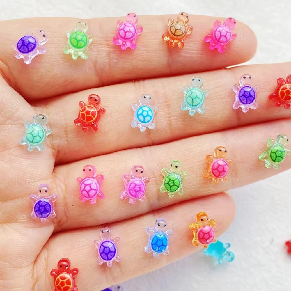 100Pcs DIY Mini Resin Animals Cartoon Mini Turtle Nail Charms  Fairy Garden Decoration