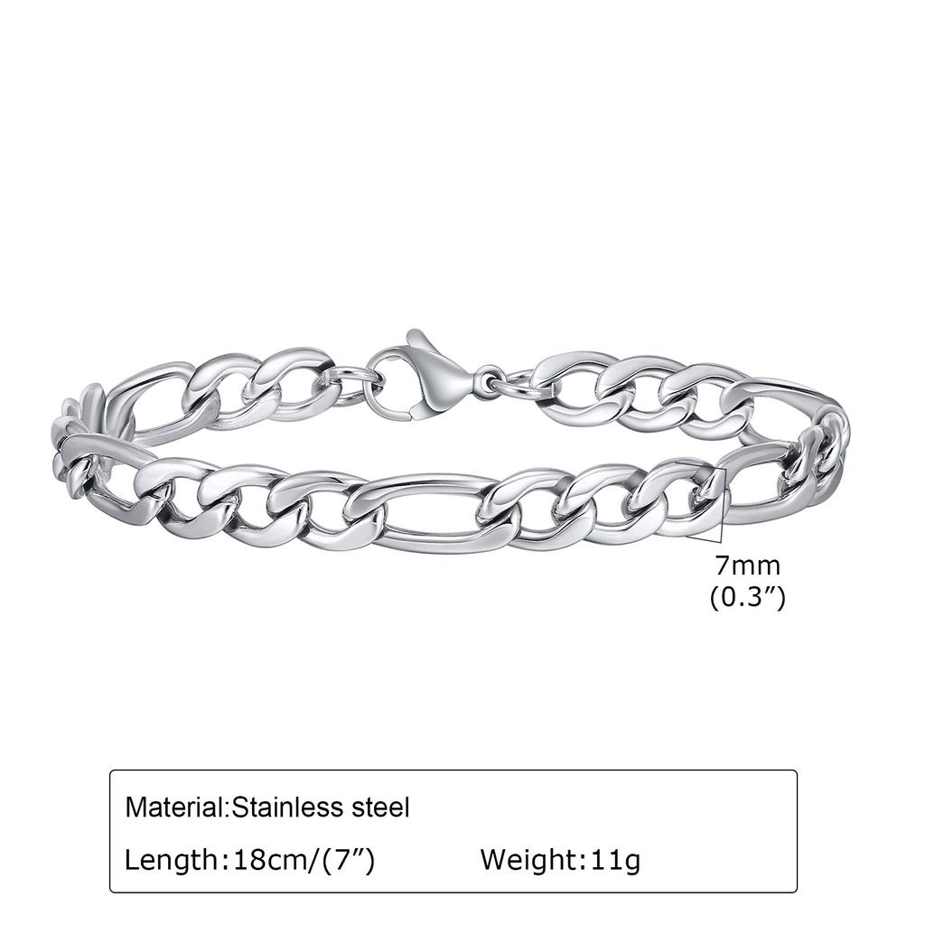 Vnox 7mm/9mm Figaro Chain Bracelets for Men, Never Fade Silver Color Stainless Steel Cuban Links Wristband, Classic Jewelry