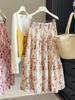 French Style Colorful Floral Print High-Waisted A-Line Midi Skirt for Women - Spring & Summer Slim Fit