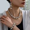 Women's Jewelry Set, Gray Beaded Necklace, Earrings, and Bracelet Set, Suitable for Daily Wear and Parties