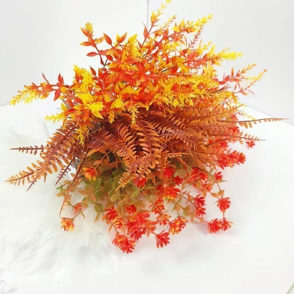 9PCS UV-resistant Artificial Fall Bouquets Artificial Orange Fall Plants - Outdoor Window Frames Fireplace Garden Decorate