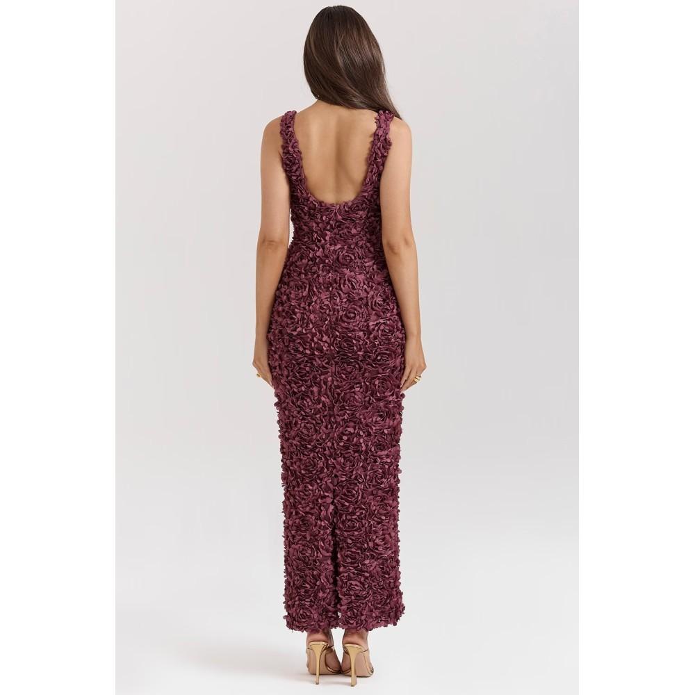 Elegant 3d Flower Halter Long Dress Women Slim Sleeveless Backless Pleated Holiday Dresses 2024 Summer Lady Solid Cotton Robes