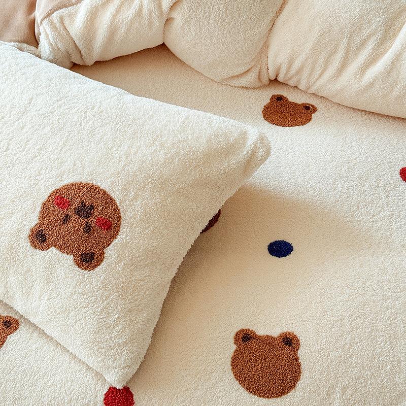 Rice Fleece Towel Embroidery Series Thickened Milk Fleece Four-Piece Set