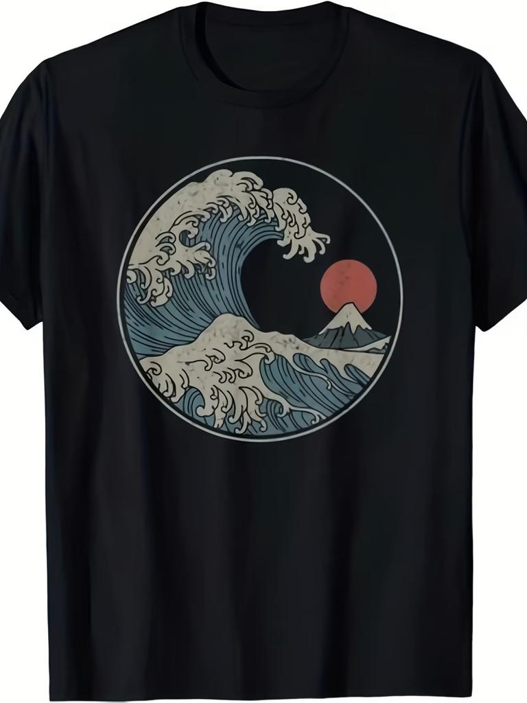 Men'S Great Wave Off Kanagawa Japanese Art Tsunami Graphic T-Shirt - Hokusai Wav