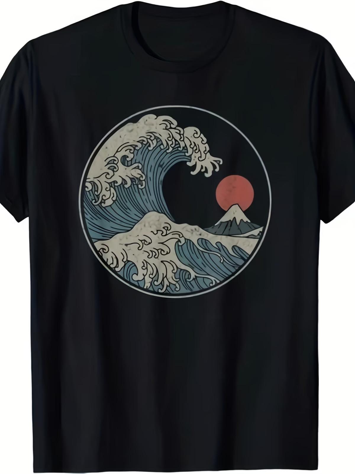 Men S Great Wave off Kanagawa Japanese Art Tsunami Graphic T-Shirt - Hokusai Wav S