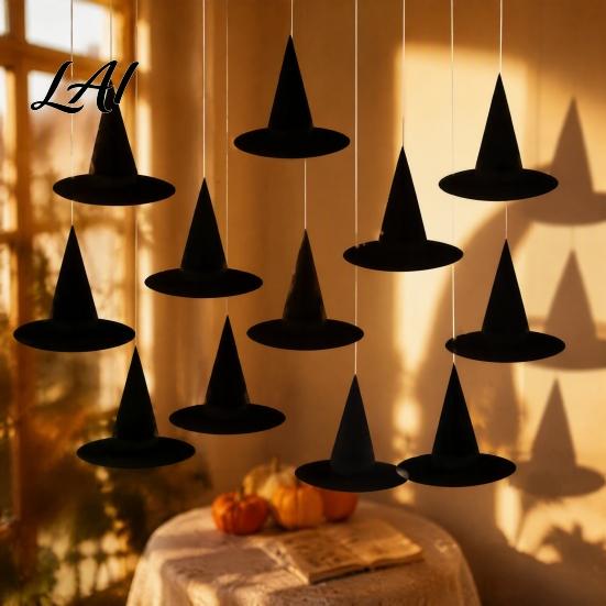 Ghost Pumpkin Bat Decor Accessories 12Pcs Halloween Witch Hat Hanging Ornaments Paper Banner Decorations Decorative Ornaments Spooky Party