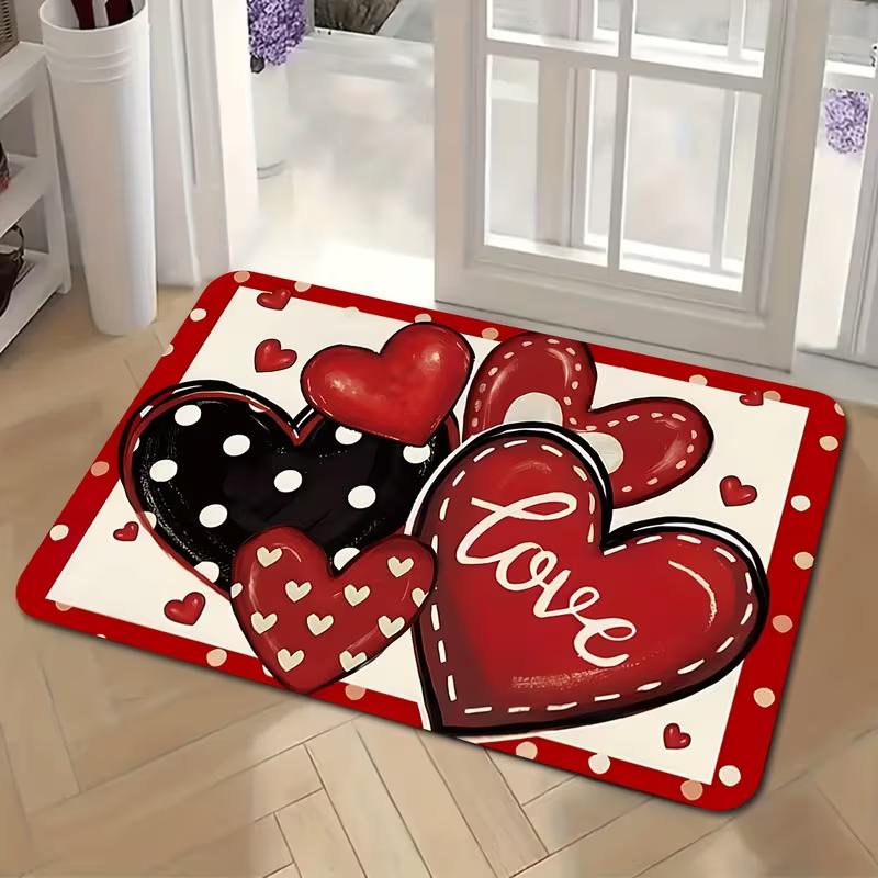 Tappetino per Porta di San Valentino, Decorazione Romantica con Scritte Corsive e Motivo a Cuore, Caldo e Accogliente per Ingresso 40x60cm