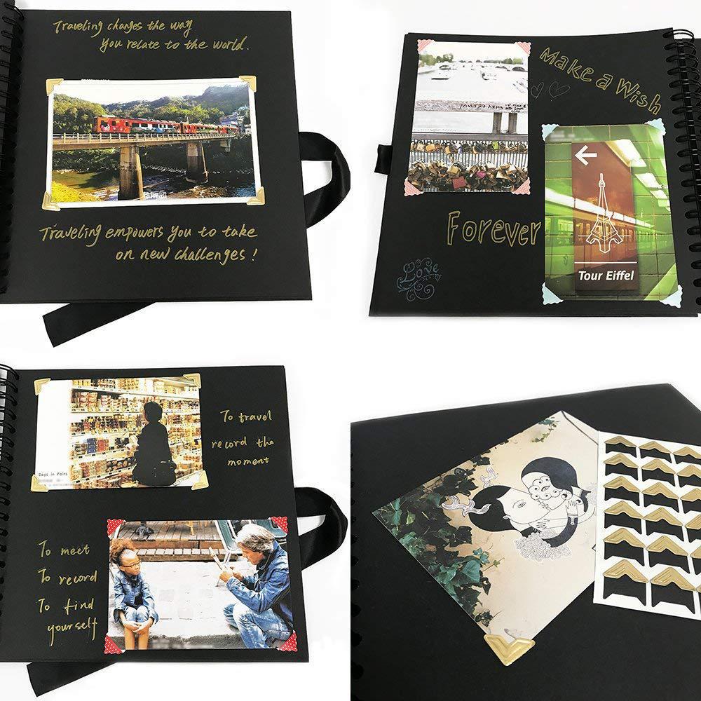 ZK20 80 Schwarze Seiten Erinnerungsbücher DIY Bastel Fotoalben Scrapbook Einband Kraft Album für Hochzeitsjubiläumsgeschenke Erinnerungsbücher