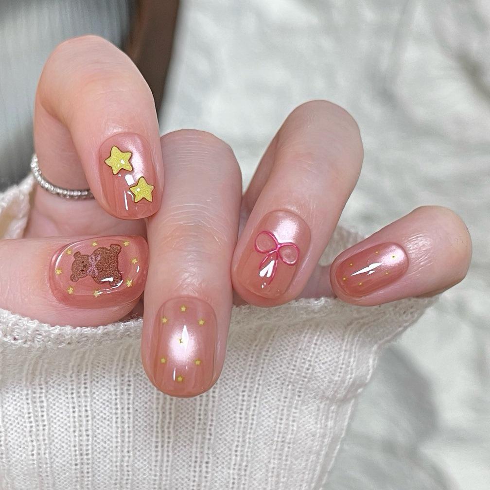 Little Bear Cat Eye Wearable Nail Stickers - Cute Bean Star Designs Bagged S