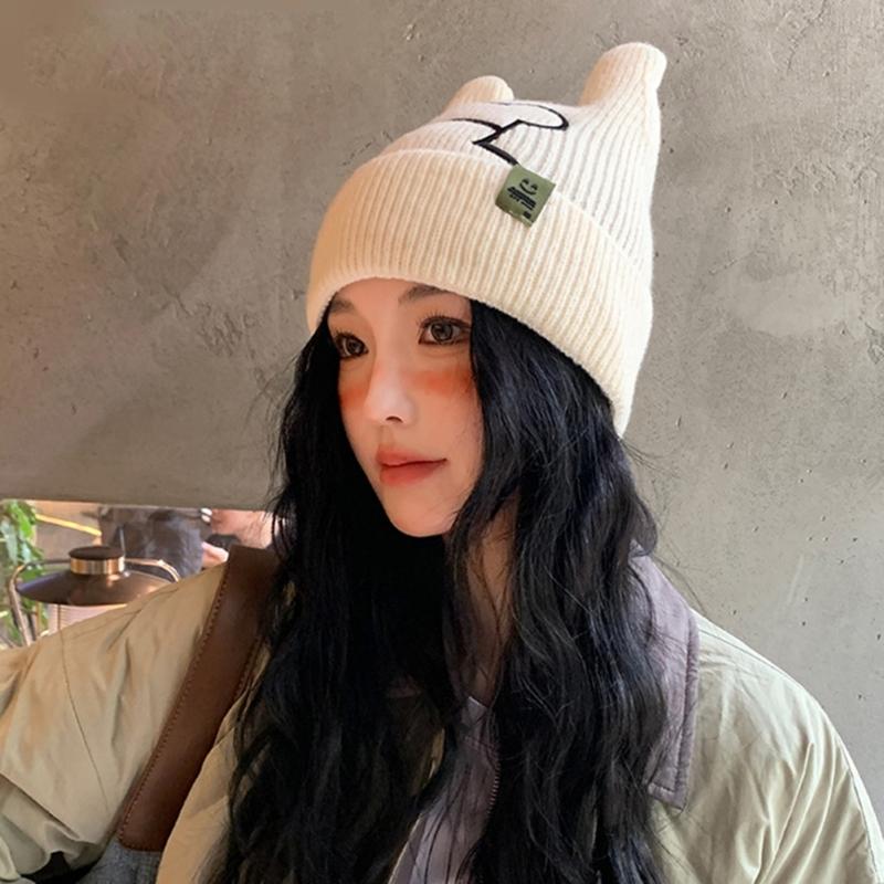 Rabbit Ear Hat for Women InsStyle Knitting Hat Anime Cosplay Costume Hat Outdoor Skiing Hiking Hat Windproof Warm Cap