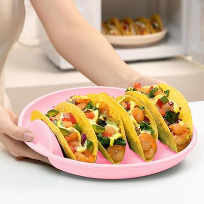 Silicone Taco Holder Plates Large Capacity Taco Rack with Dividers BPA-Free Non-Slip Tortilla Plate Stands Taco Serving Tray for Family Mexican