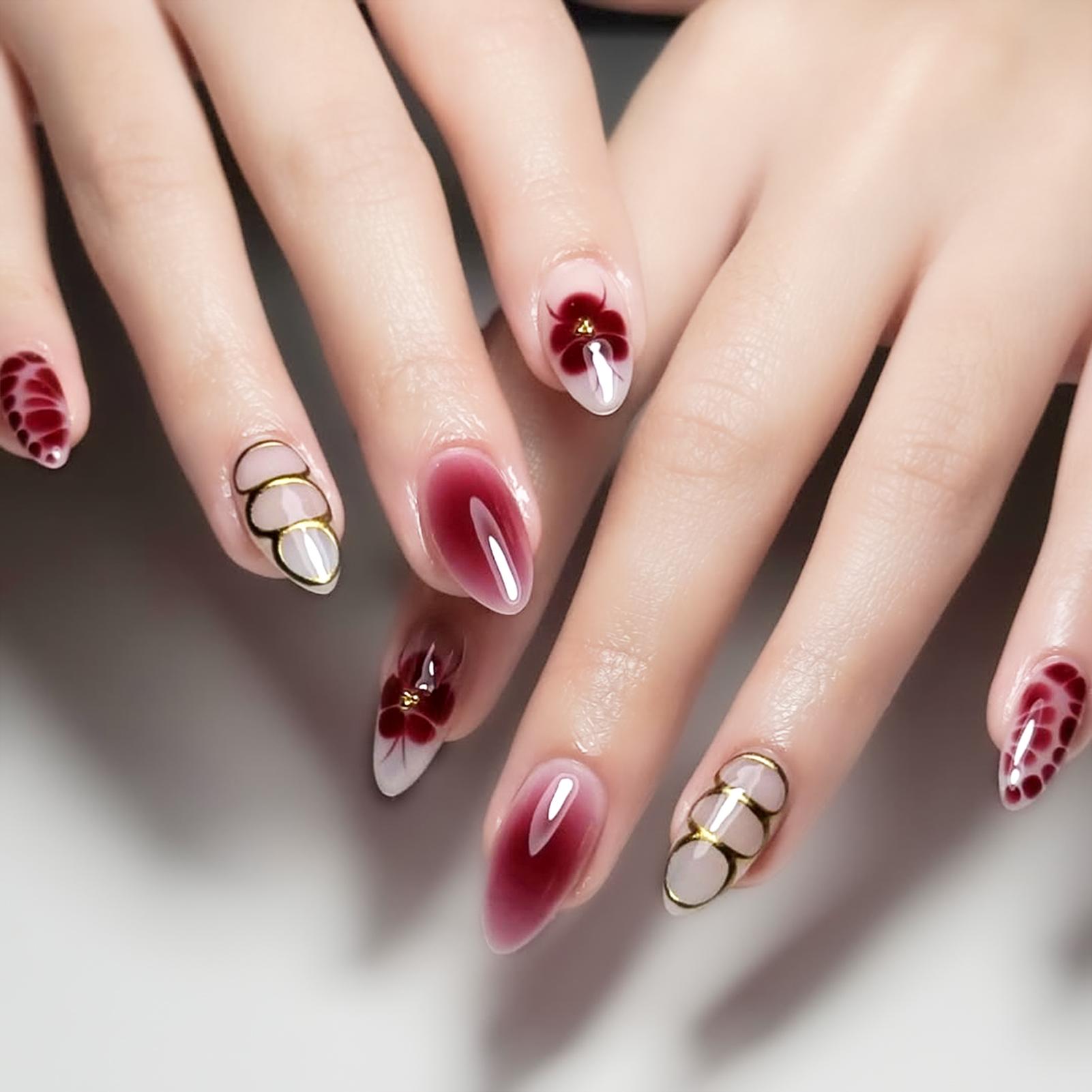 Five Petal Flower Press On Nails Fashionable Lightweight Manicure Accessories For Parties Weddings JP3777 чёрный/красный