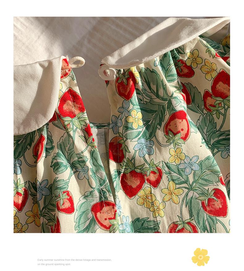 2026 Summer Strawberry Embroidered Doll Collar Girls' Dress - Sweet Short Sleeve Cake Skirt Style