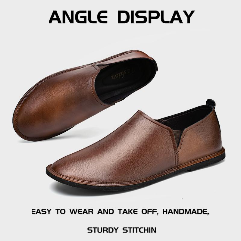 Fashion Business Breathable Loafers Mens Genuine Leather Flats Comfortable Soft Sole Shoes Moccasins Ultra-light Slip on Walking Shoes