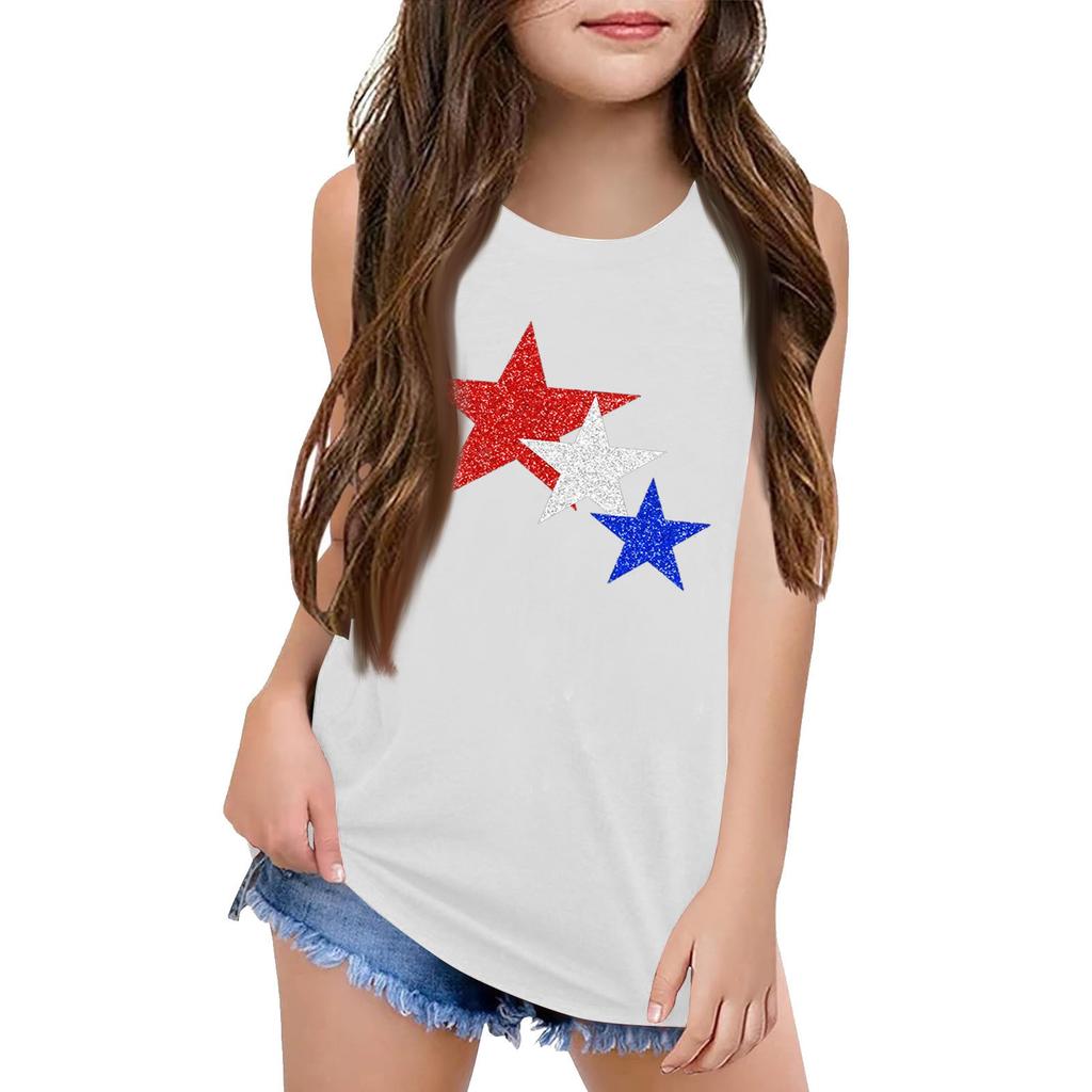Girls Kids Summer Crewneck Sleeveless Shirts Tank Tops