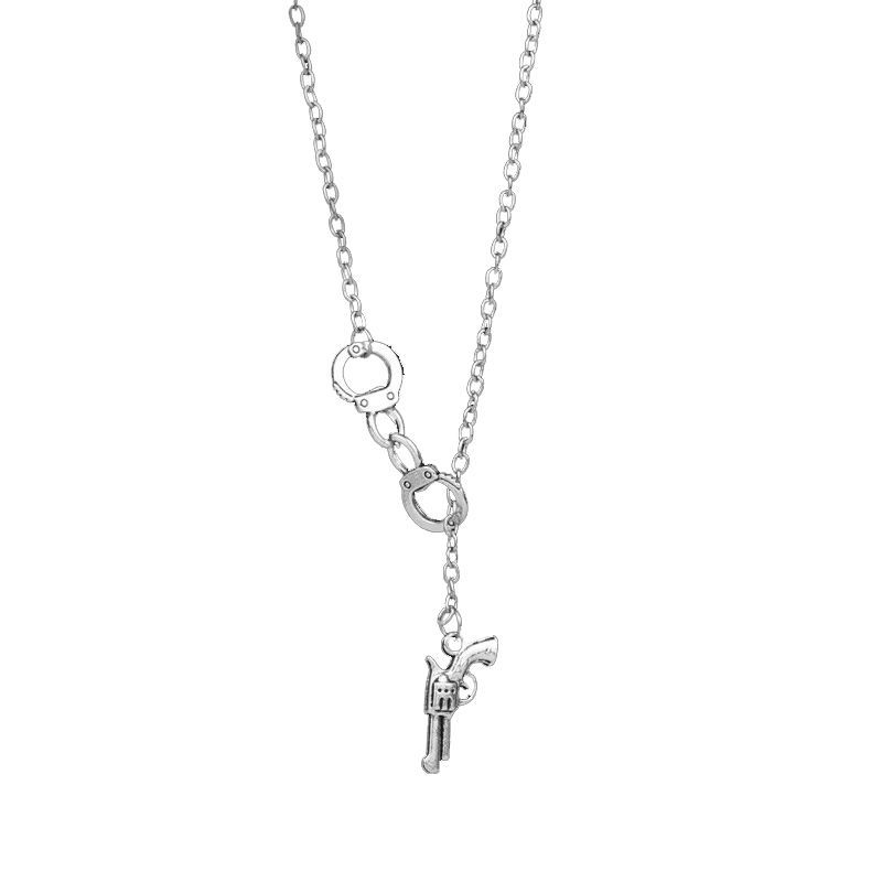 

1 шт., ожерелье-лариат с наручниками и пистолетом, ожерелье с подвеской «Пятьдесят оттенков серого» серебряный
