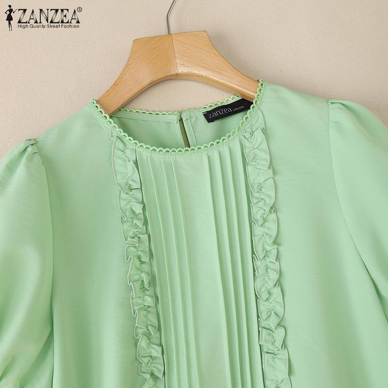 ZANZEA Dame Casual Rund Hals Løs Sommer Kort Erm Bluse