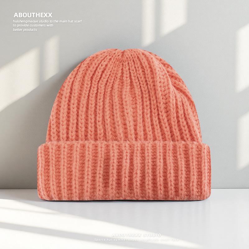 Large size Face slim Hat for Women Autumn and Winter Solid Color Thick Knitted Hat  Cold Proof and Versatile Ear Protecting Wool Hat for Men