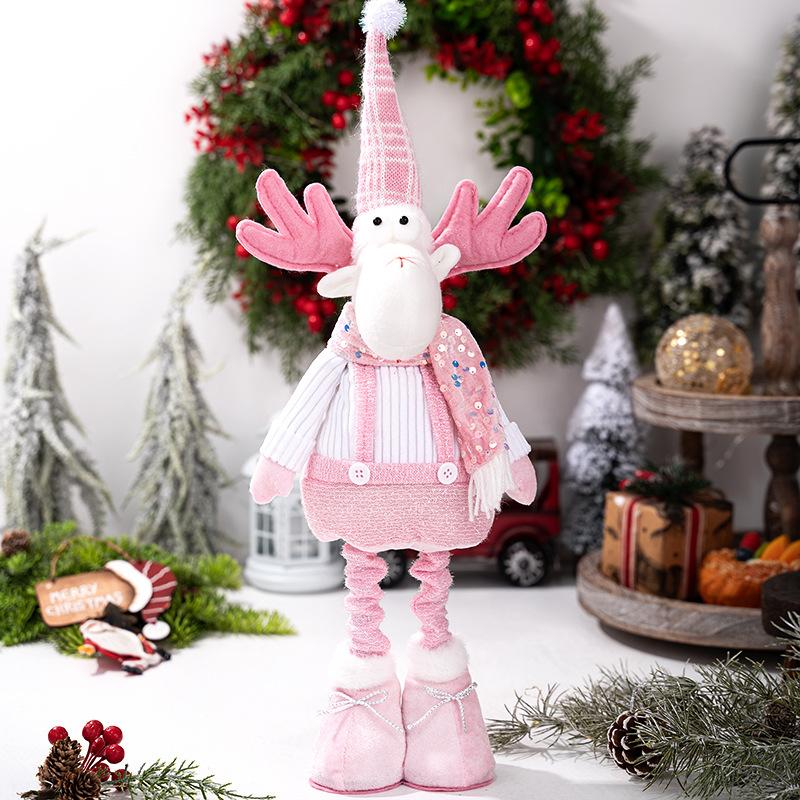 Weihnachtsdekorationen Weihnachten rosa Pailletten einziehbare Puppe Fenster Weihnachtsmann Schneemann Elch Ornament