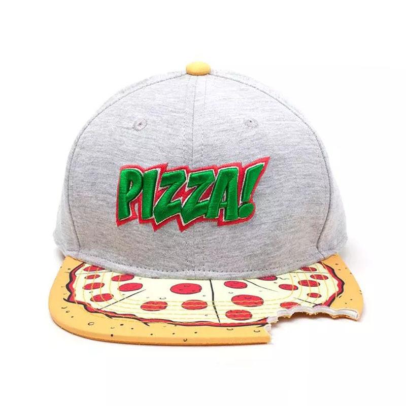 My Extreme Outdoor Activities Women's Gray Pizza Print Snapback Hat Pizza! Embroidered Flat Brim Baseball Cap Hip Hop Casual Foodie Streetwear 56-60Cm