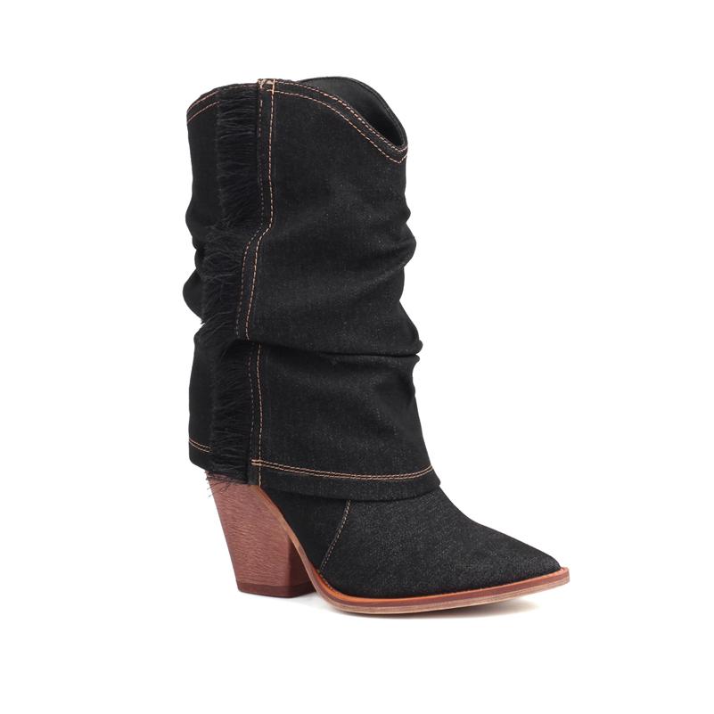 Bottines De Cowboy Pour Femme - Avec Talons Hauts - Plissées
