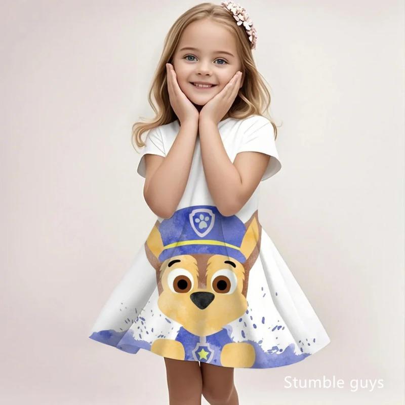 Kids Paw Patrol Fashion Dress Summer Casual Loose Beach Sundress Cute Cartoon Print Soft Lightweight 110