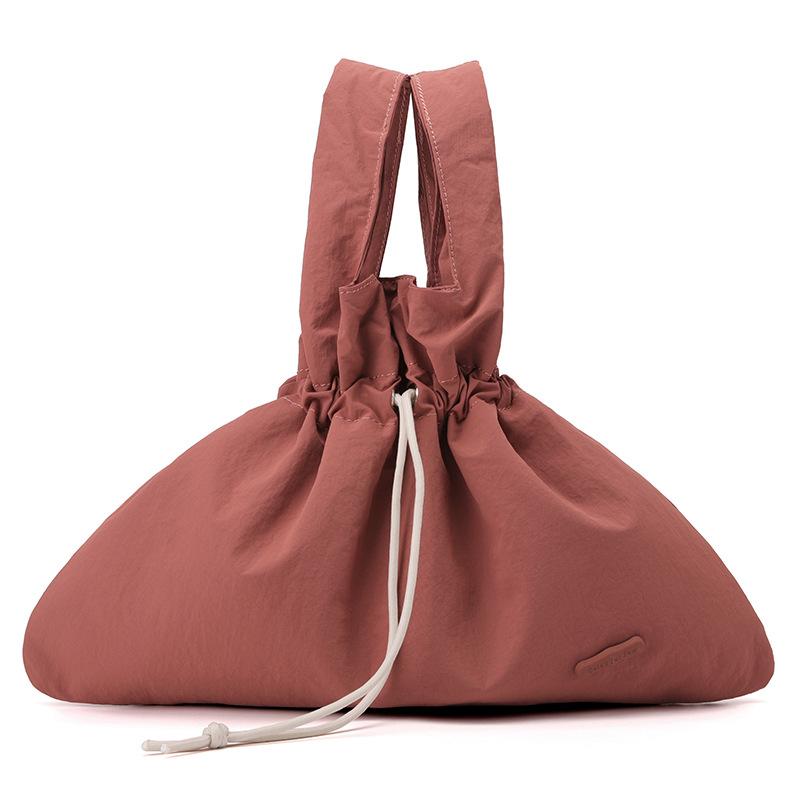 New Women's Retro Bundle Literary and Pastoral Handbag Solid Color Drawstring Commuter Bag