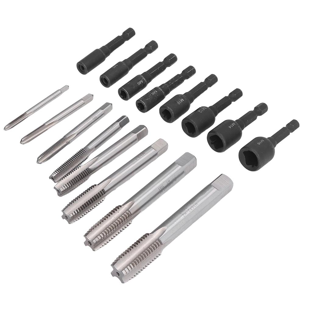 16Pcs Tap Socket Set Machine Lengthened Tapping Chuck 14in Hex Shank Steel Hand Tools