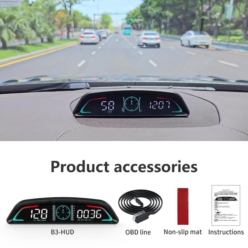 OBD2 Gauge Display,Head Up Display For Cars,Speedometer With Speed,Engine RPM,Clock,Overspeed Alarm,Water Temperature Alarm,Fatigue Driving