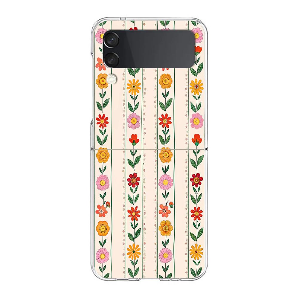Transparent Phone Case For Samsung Galaxy Z Flip 3 4 5 6 7 Hard Folding PC Z Flip3 Flip4 Cover Stylish Flower Patterned Design