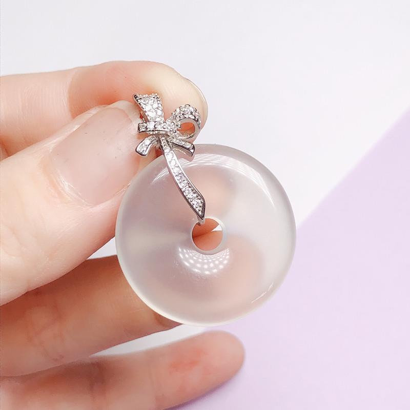 S925 Sterling Silver Safety Clip Pendant with Jade and Crystal