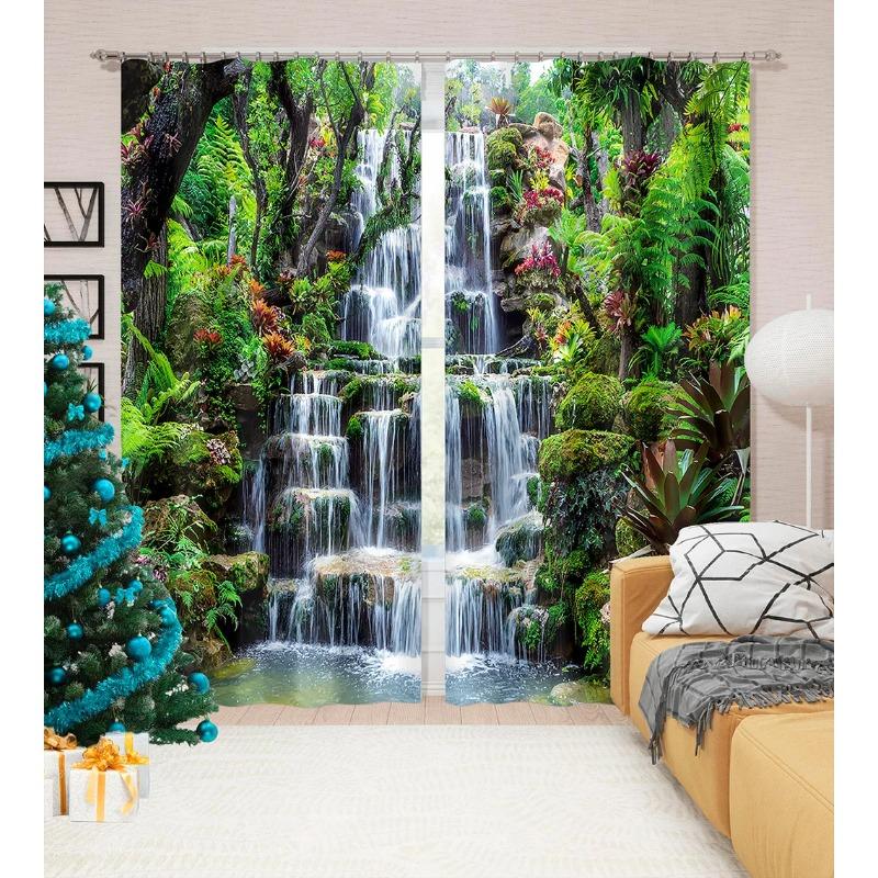 Bäume, kleine Brücken und fließende Wasservorhänge für Wohnzimmer, Schlafzimmer, einfache, moderne Schattierungsvorhänge, Heimfenster, individuell gestaltet
