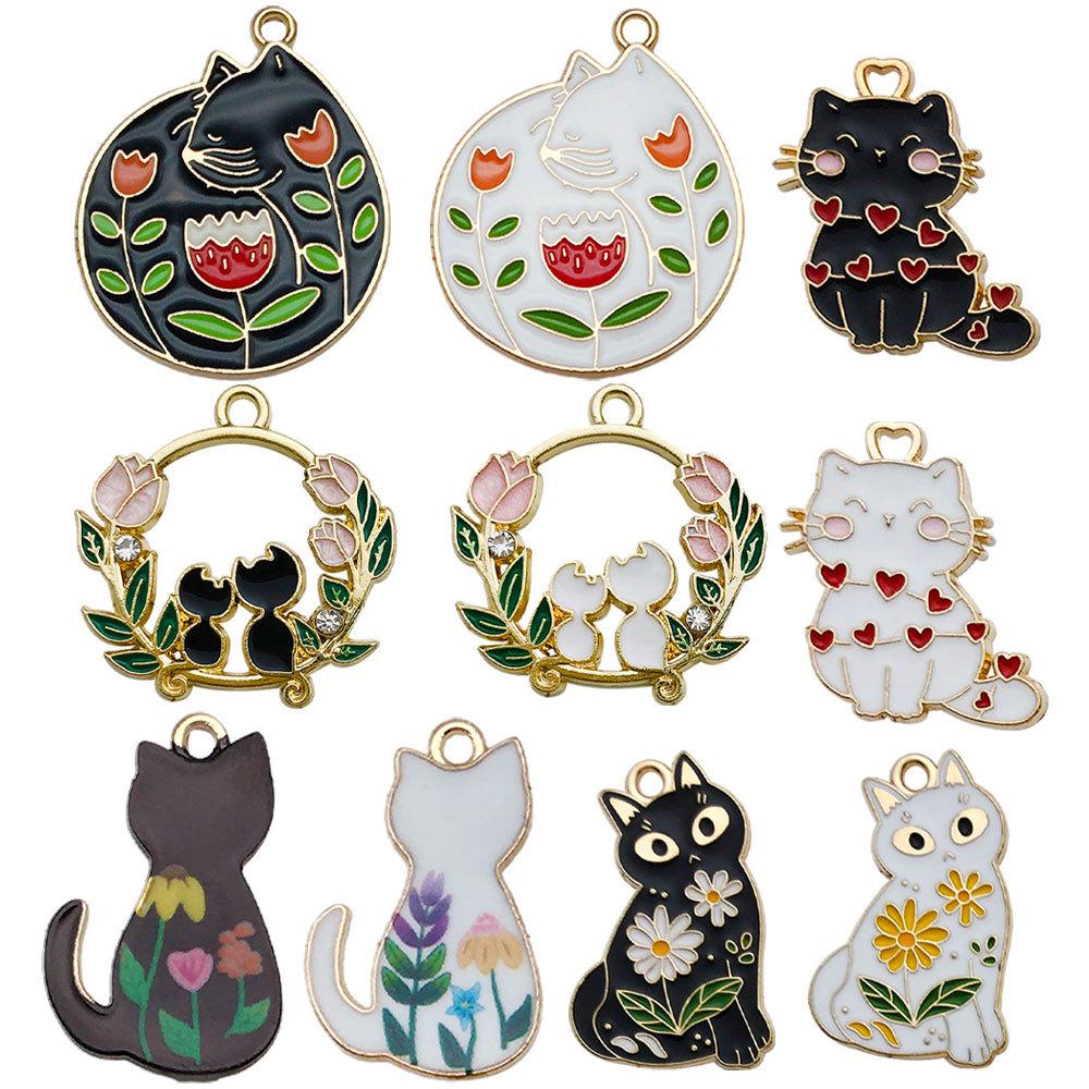 Cartoon Drip Oil Kitten Hollow Ring Jewelry Pendant Earring Keychain Accessory