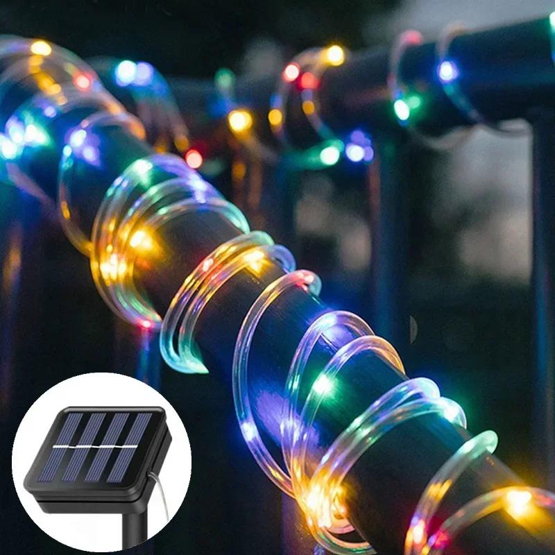 50/100/200 LEDs External Solar Lamp Fairy Tube Rope Light String Solar Garland for Wedding Party Holiday Garden Yard Decoration