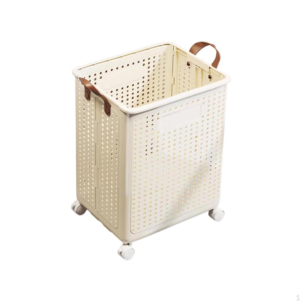 Collapsible Laundry Hamper, Basket with Wheels, Clothes Hanger, Hollowed Out Shopping Bag