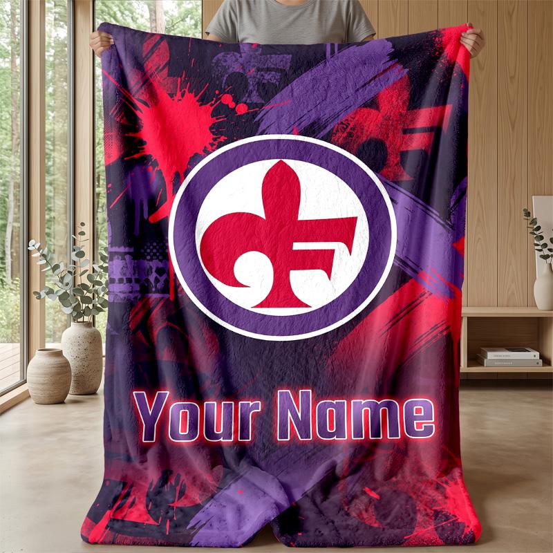 Custom Text Flannel Throw Blanket, Lightweight Cozy Bed Sofa BlanketFiorentina FC