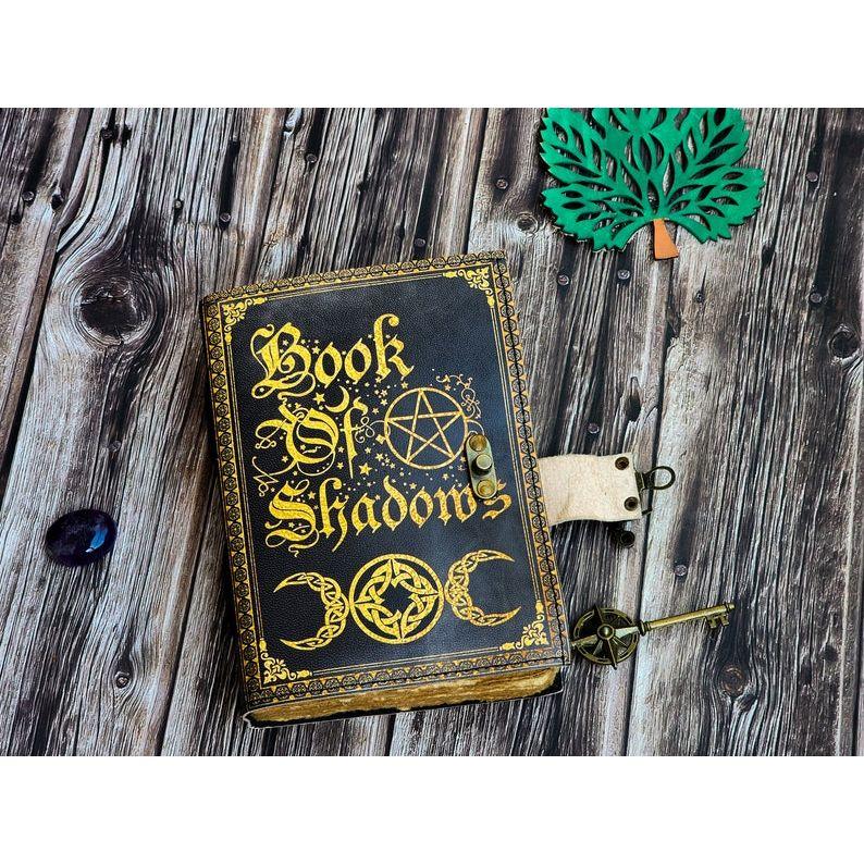 Book Of Shadows, Leather Grimoire, Leather Journal, Magic Book, Celtic journal The Morrigan, Leather book Travel notebook