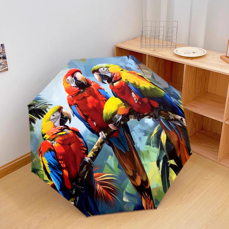 

1 шт. Автоматический складной зонт - Узор попугай сова, Портативный и складной дизайн с 8 спицами, Рождественские и новогодние подарки разноцветный