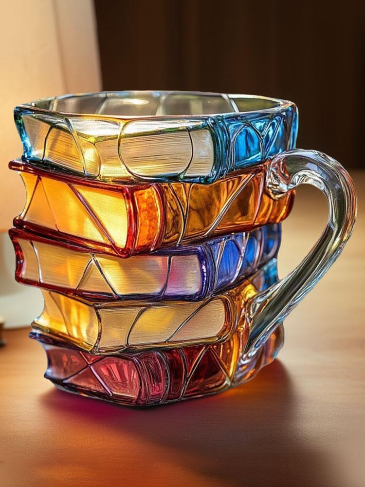 Painted Book Unny Reading Coffee Mug with Charming Book Motifs Book Shaped Tea Cup Gifts for Home Office Decoration