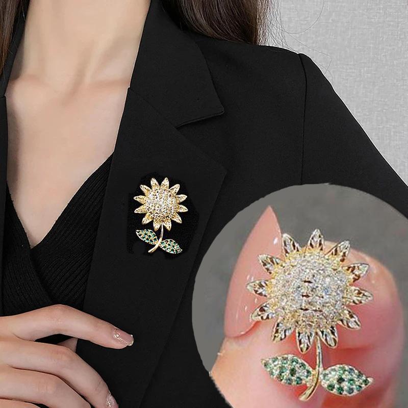 Broche délicate en émail tournesol, plante, fleur, élégante, pour femme, épingle à revers en zircon, accessoires pour vêtements, cadeau, bijoux