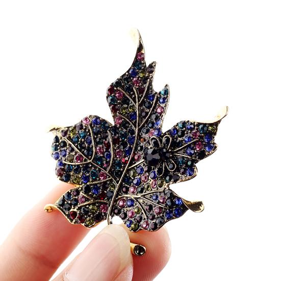 Colorful Crystal Stone Maple Leaf Cute Bee Brooch Pin Gift for Ladies Dress Scarf