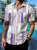Plus Size Men'S Short Sleeve Shirt, Geometric Pattern, Overweight Casual Short Sleeve Shirt, Square Line Elements, Enlarged Men'S Athletic Short
