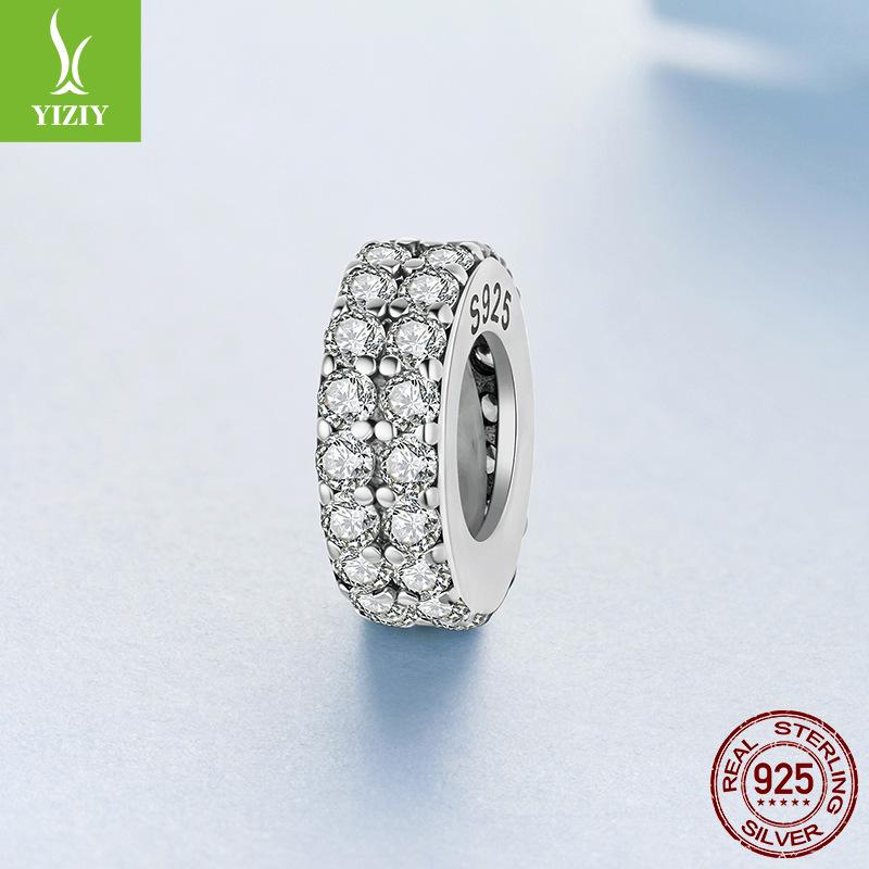 Double-Layer Sparkling Zircon Silicone Positioning Bracelet Bead Spacer Simple Classic S925 Sterling Silver Beads Loose Beads