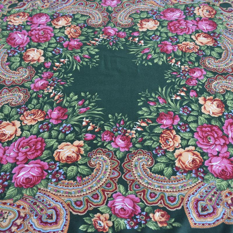 Russian National Style Square Scarf Shawl Female Fringed Floral Print Scarves Lady Head Wraps Foulard Femme Hijab Scarfs