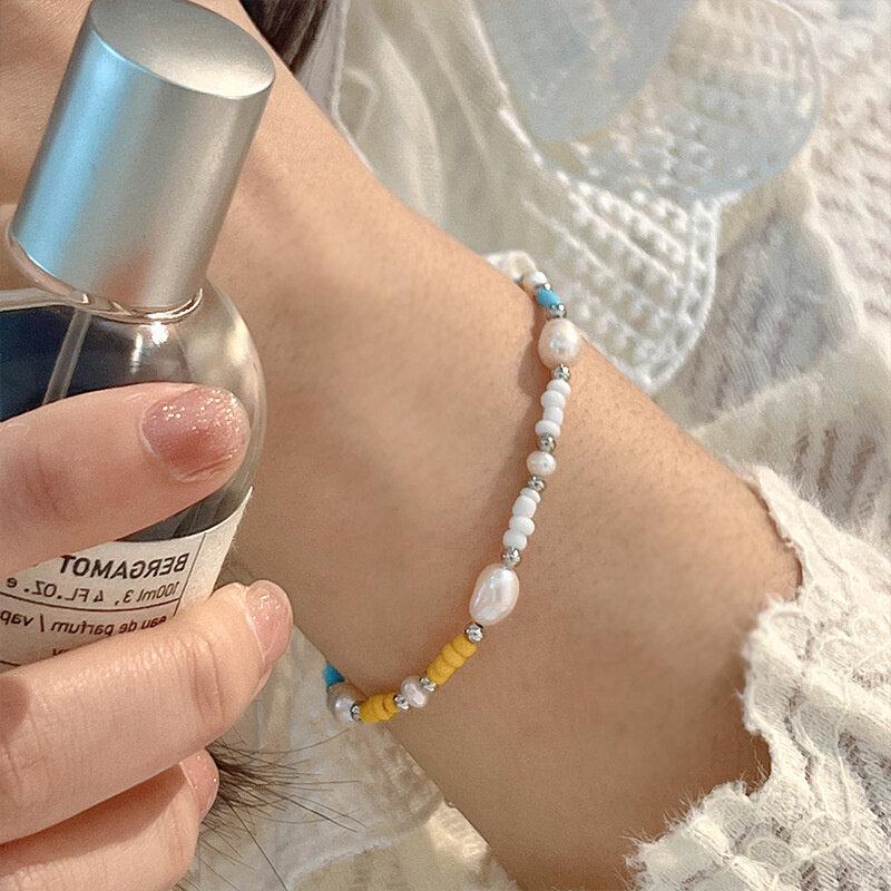 Broken Silver Faux Pearl Bracelet Fashion Charm Women INS Round Bead Bracelets Personality Girls Small Design Irregularly Cut Party Jewelry Gifts