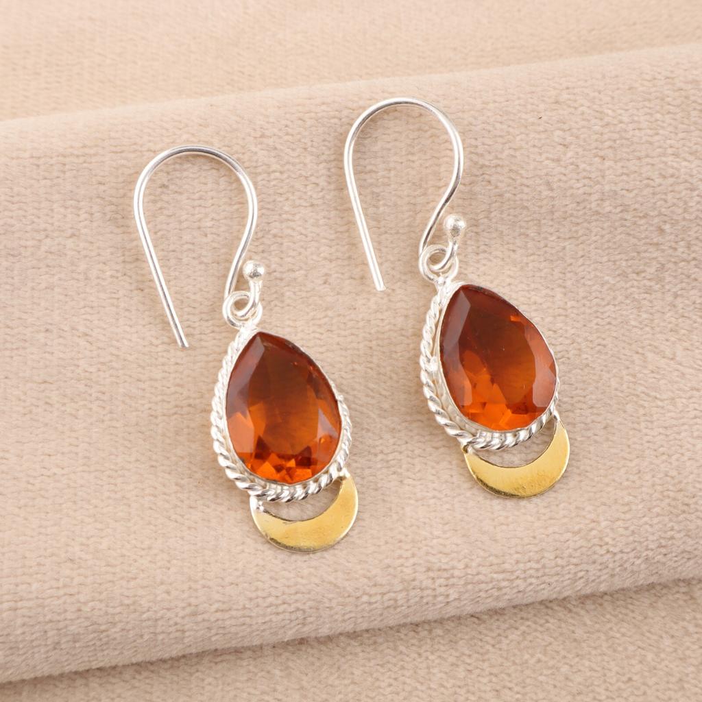 Citrine Gemstone 925 Sterling Silver Handcrafted Jewelry Designer Earrings 1.5" EE-162-2