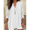 Women's Henley V Neck Long Sleeve Loose Solid Linen Blend Tunic Top Plus Size Casual Blouse
