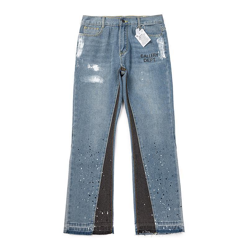 Deconstructed Retro Splash Denim Flare Pants Unisex Streetwear Casual Jeans