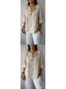 Women's Cotton Linen V-Neck Button T-Shirt - Summer Loose Fit