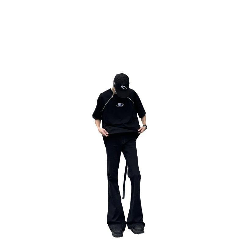 Blugi americani retro elastici flare pentru bărbați: Stil vintage high-street, loose fit, pantaloni de vară